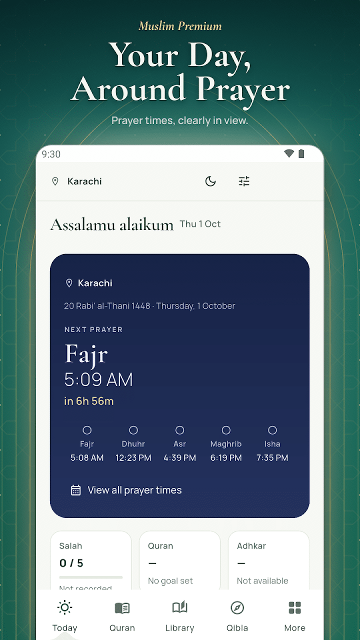Muslim Premium Today Prayer Dashboard