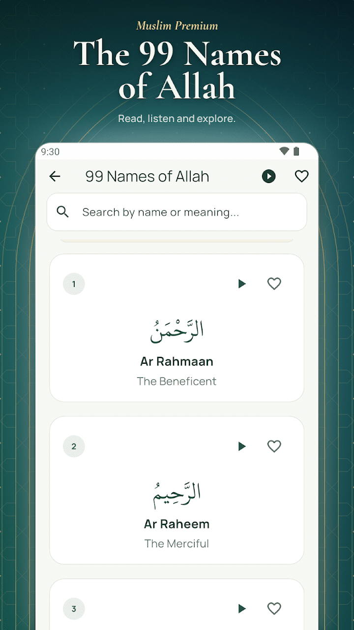 99 Names of Allah in Muslim Premium