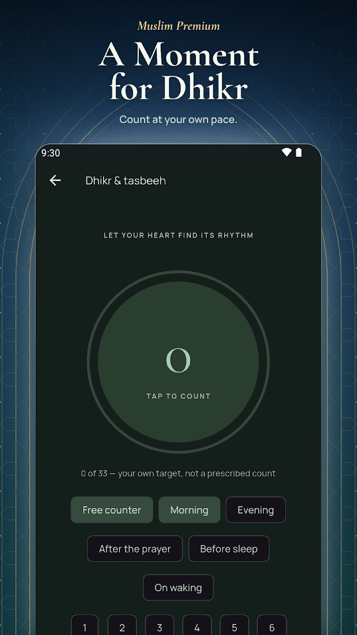 Digital Tasbeeh and Dhikr Counter in Muslim Premium